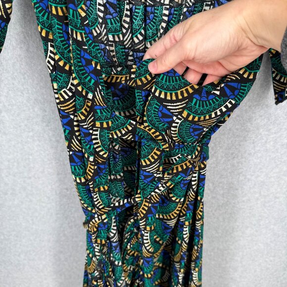 Silk Salt Womans Journey Maxi Wrap Dress Size M African Peacock Green Blue EUC - Picture 4 of 13